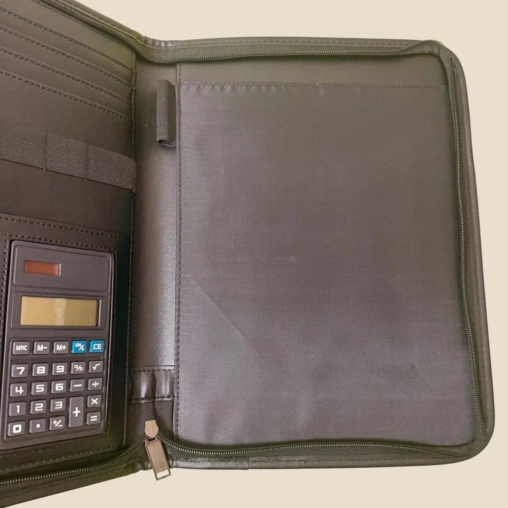 Pack 3 Portfolio Leather Zippered Binder Organizer Black School Calculator